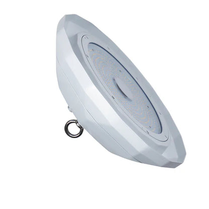 NSF LED UFO High Bay 200W – 30,000 Lumens – 5000K – 120-277V – O-Hook Mount – Glass Lens – White Housing – IP69 Waterproof – UL & DLC Listed