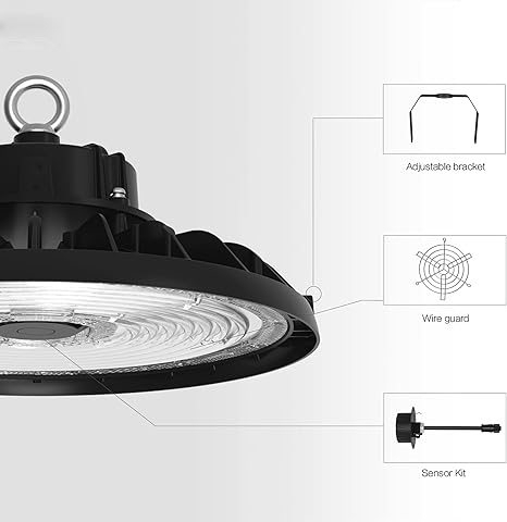 6FT Cord Dimmable Round LED High Bay Light – 240W/200W/150W - Energy-Efficient - High Lumen Output & Haisen 3-Pin Sensor Base - Lumens Depot