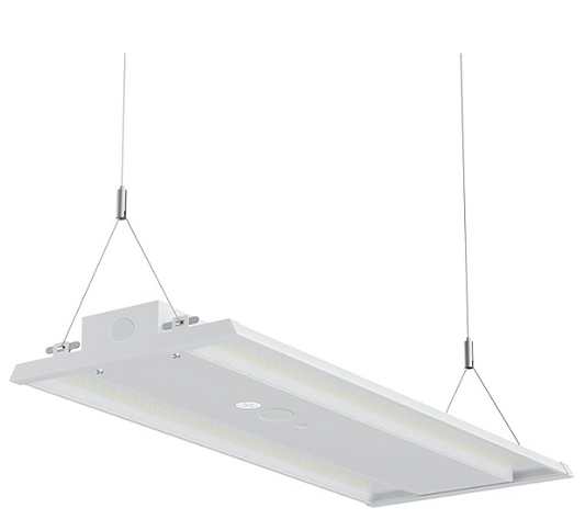 400W LED Linear High Bay Light, 36,000LM, 5000K, Dimmable 0-10V, UL DLC Listed, 100-277V AC, White Hanging Shop Fixture for Warehouses, Garages, and Factories - Lumens Depot