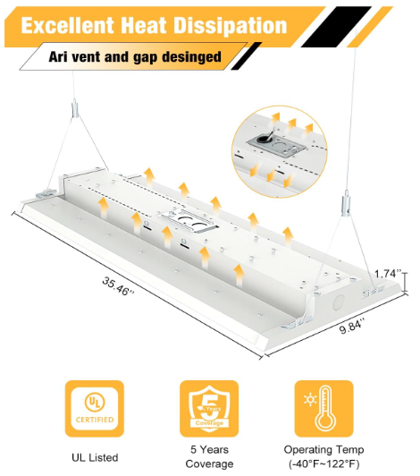 LED Linear High Bay Light, 3ft, 300W, CCT 5000K, 45,000 Lumens, 100-277V - Lumens Depot