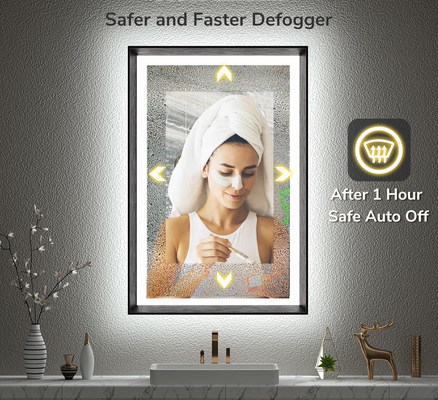 40x30 Black Frontlit LED Bathroom Mirror with 3 CCT – Dimmable - Anti-Fog - Metal Frame - Lumens Depot