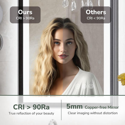 40x30 Black Frontlit LED Bathroom Mirror with 3 CCT – Dimmable - Anti-Fog - Metal Frame - Lumens Depot