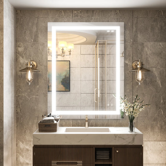 Modern Frontlit LED Vanity Mirror – Anti-Fog - Shatterproof - Dimmable Wall-Mounted Bathroom Mirror - Lumens Depot