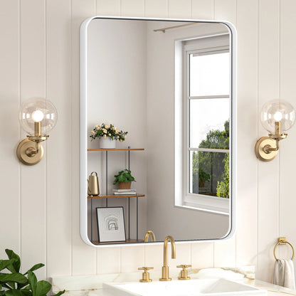White Hard Corner Thin Frame Metal Mirror – Modern Wall-Mounted Bathroom - Bedroom - and Entryway Mirror - Lumens Depot