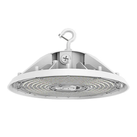 Adjustable LED UFO High Bay – 100W/120W/150W – 22,500 Lumens – Selectable CCT 4000K/5000K – 120-277V – White Housing – IP65 Waterproof – UL & DLC Listed