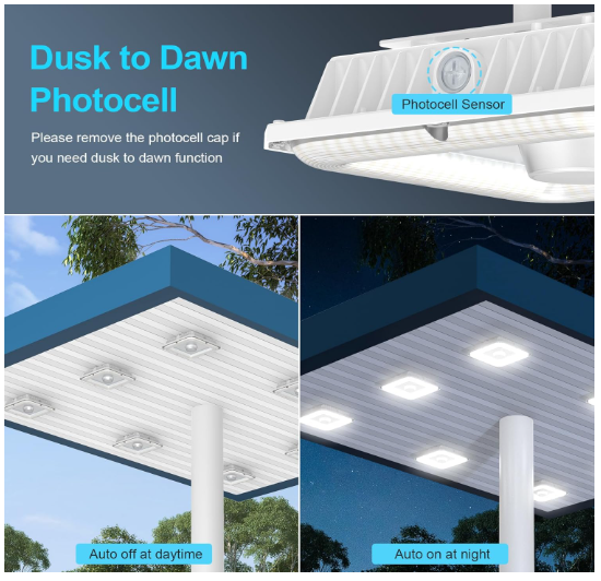 LED Canopy Light - Built-in Photocell, Adjustable 60W/48W/36W and CCT 4500K/5000K/5700K, 21,000 Lumens, 100-277 VAC