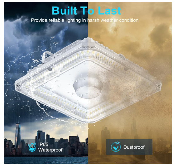 LED Canopy Light - Built-in Photocell, Adjustable 60W/48W/36W and CCT 4500K/5000K/5700K, 21,000 Lumens, 100-277 VAC