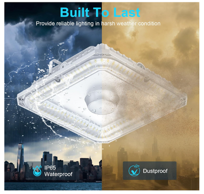 LED Canopy Light - Built-in Photocell, Adjustable 60W/48W/36W and CCT 4500K/5000K/5700K, 21,000 Lumens, 100-277 VAC