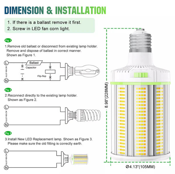 LED Corn Bulb, 120W, 16800 Lumens, 5000K, E39 Base, 100-277 VAC - Lumens Depot
