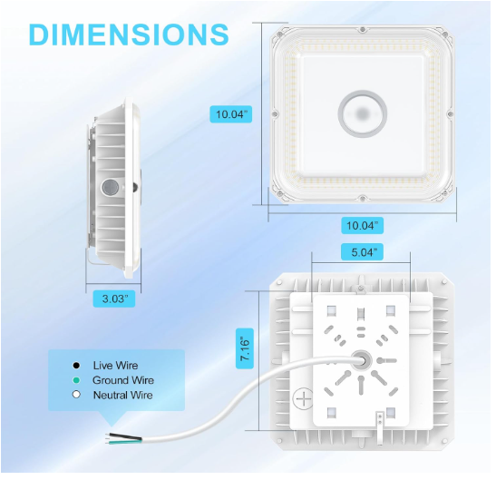 LED Canopy Light - Built-in Photocell, Adjustable 60W/48W/36W and CCT 4500K/5000K/5700K, 21,000 Lumens, 100-277 VAC