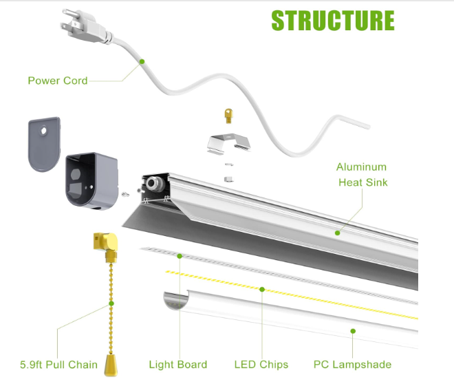 2-Pack 80W LED Shop Lights, 5000K Daylight, 10,400LM, Linkable Garage Ceiling Lights with Power Cord, T10 Linear Fixture for Workshop, Office, Basement, 120V Only - Lumens Depot