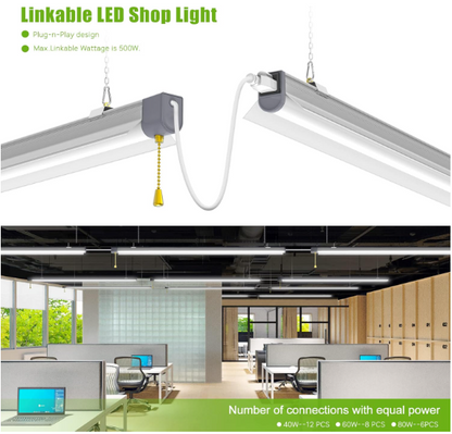 2-Pack 80W LED Shop Lights, 5000K Daylight, 10,400LM, Linkable Garage Ceiling Lights with Power Cord, T10 Linear Fixture for Workshop, Office, Basement, 120V Only - Lumens Depot