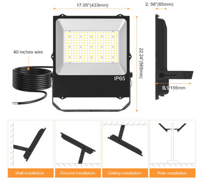 300W LED Flood Light, 36,000LM Super Bright Outdoor Security Light, 5000K Daylight, ETL Listed, Waterproof, 100-277V Commercial Area Lighting for Garage, Yard, Parking Lot - Lumens Depot