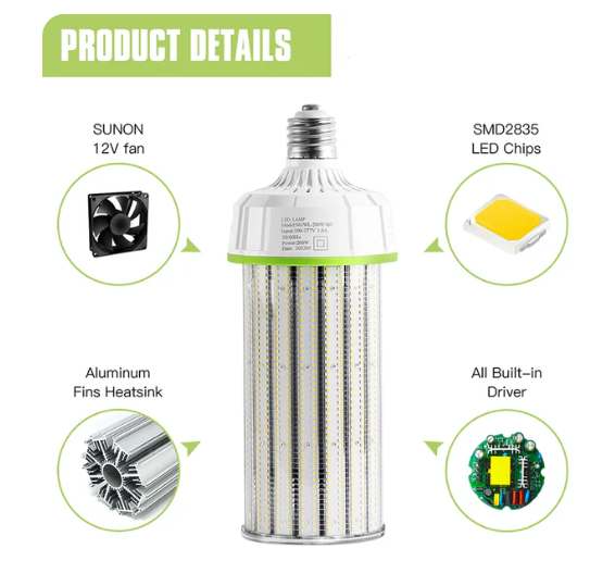 300W LED Corn Light Bulb – 5700K, 45,000Lumens, E39 Base,100- 277VAC, PC Cover, 5-Year Warranty - Lumens Depot