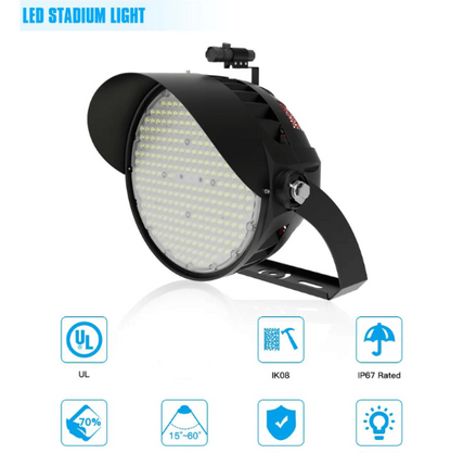 500W LED Stadium Flood Light – 75,000 Lumens – IP67 Waterproof – 5000K Cool White – Outdoor Arena, Soccer, Football, Baseball Field Lighting – 100-277V, UL cUL DLC Listed - Lumens Depot