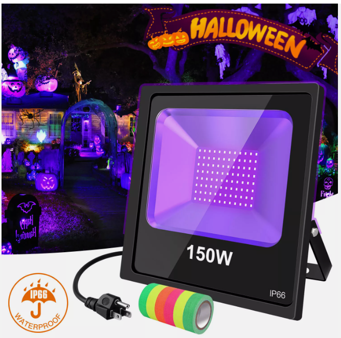 150W UV LED Black Light – IP66 Waterproof Blacklight for Glow Parties, Stage Lighting, Dance Events, Body Paint, Aquarium & Glow Posters – 10ft Power Cord, Plug & Glow Tape Included - Lumens Depot