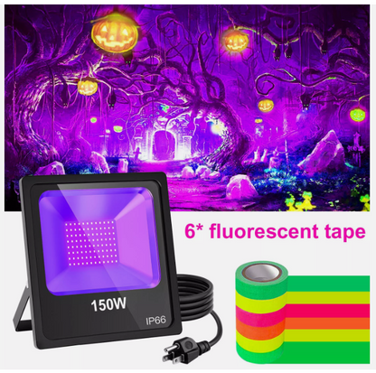 150W UV LED Black Light – IP66 Waterproof Blacklight for Glow Parties, Stage Lighting, Dance Events, Body Paint, Aquarium & Glow Posters – 10ft Power Cord, Plug & Glow Tape Included - Lumens Depot