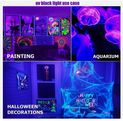 150W UV LED Black Light – IP66 Waterproof Blacklight for Glow Parties, Stage Lighting, Dance Events, Body Paint, Aquarium & Glow Posters – 10ft Power Cord, Plug & Glow Tape Included - Lumens Depot