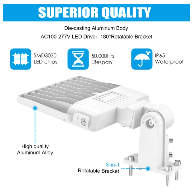 200W LED Parking Lot Light – 5000K IP65 Shoebox Pole Light with Built-in Photocell & All-in-One Pole Bracket – Trunnion & Slip Fitter Mount, 100-277V - Lumens Depot