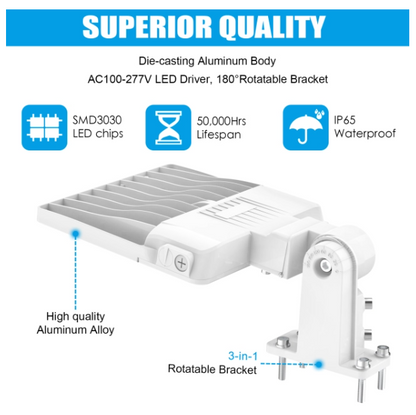 200W LED Parking Lot Light – 5000K IP65 Shoebox Pole Light with Built-in Photocell & All-in-One Pole Bracket – Trunnion & Slip Fitter Mount, 100-277V - Lumens Depot