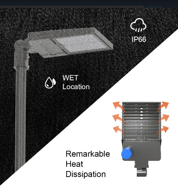 200W LED Parking Lot Light – 5000K IP65 Shoebox Pole Light with Built-in Photocell & All-in-One Pole Bracket – Trunnion & Slip Fitter Mount, 100-277V - Lumens Depot