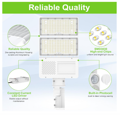 320W LED Shoebox Parking Lot Light with Photocell, UL DLC Listed, 48,000LM, 5000K, IP65, Commercial Area Pole & Flood Fixture, 100-277V, 3-in-1 Arm & Slip Fitter Mount - Lumens Depot