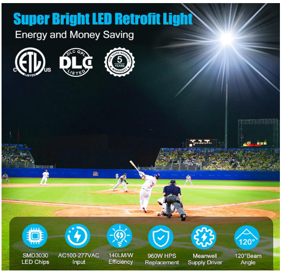 300W LED Shoebox Retrofit Kit – E39 Mogul Base, 277-480V Input DLC & ETL Certified Outdoor Pole Light for Sport Courts, Roadways, Stadiums, and Parking Lots - Lumens Depot