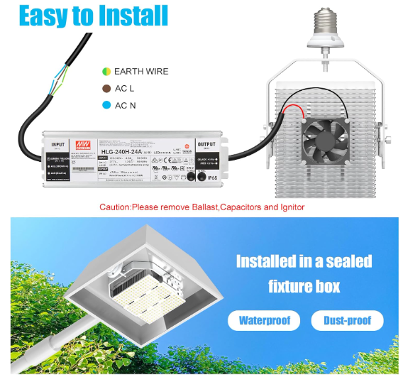 300W LED Shoebox Retrofit Kit – E39 Mogul Base, 277-480V Input DLC & ETL Certified Outdoor Pole Light for Sport Courts, Roadways, Stadiums, and Parking Lots - Lumens Depot