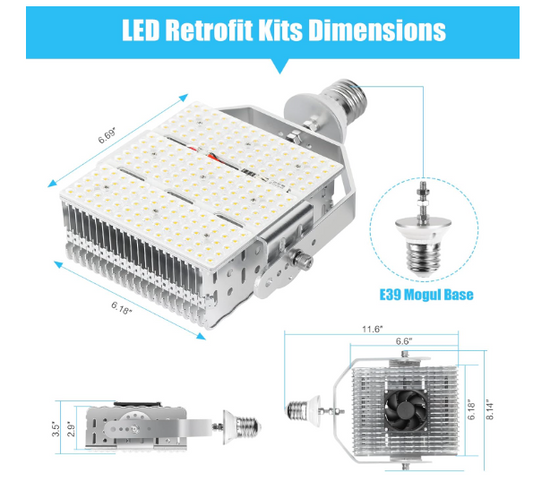 240W LED Shoebox Retrofit Kit with Lens – E39 Mogul Base, 277-480V, 5000K, 34,800LM - Lumens Depot