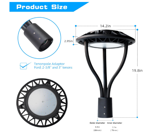 LED Circular Area Light with Photocell Model BAT, 60W/48W/36W CCT Tunable 3000K/4000K/5000K, 100-277VAC, Adjustable 8400LM Outdoor Pole Light, IP65 Waterproof Commercial LED Post Top Fixture, ETL DLC Listed - Lumens Depot