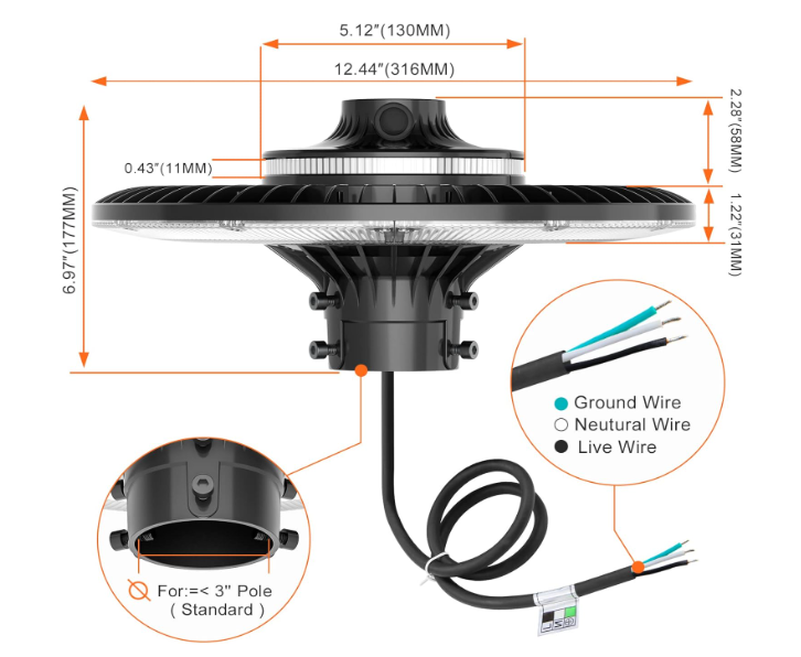 150W LED Circular Area Light – 3CCT(3000K/4000K/5000K) Tunable, 100-277V AC, Built-in Photocell, IP65 Waterproof Post Top Light, UL Listed - Lumens Depot