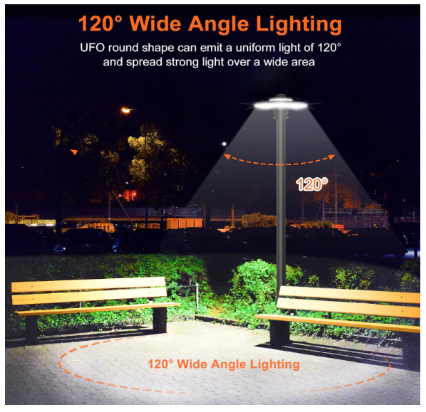 150W LED Circular Area Light – 3CCT(3000K/4000K/5000K) Tunable, 100-277V AC, Built-in Photocell, IP65 Waterproof Post Top Light, UL Listed - Lumens Depot