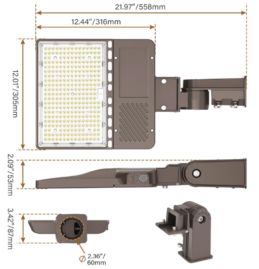 150W LED Parking Lot Light, 480V, ETL Listed, 5000K Shoebox Pole Fixture with Adjustable Slip Fitter, IP65 Outdoor Security Flood Light for Commercial Street & Area Lighting (AC 277-480V) - Lumens Depot