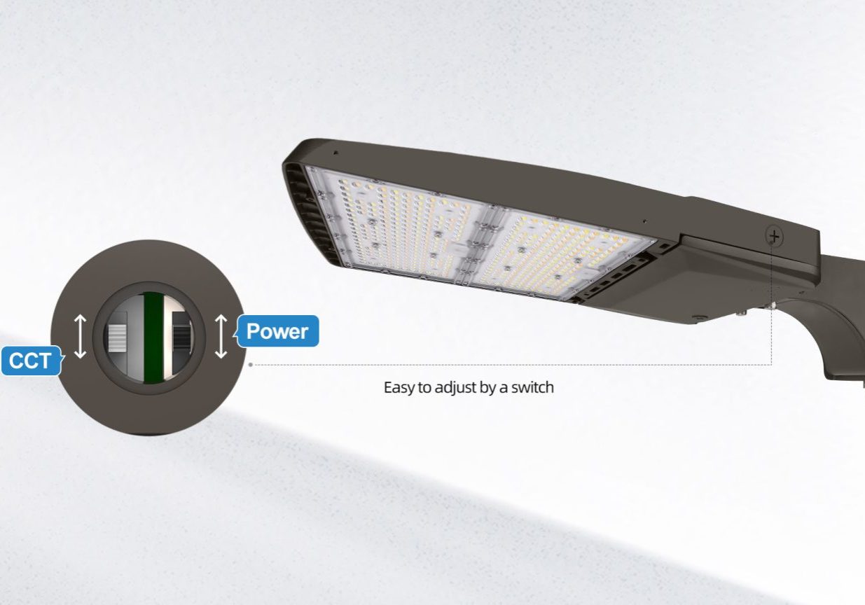 LED Area Light - 170W/200W/220W/240W Selectable - Max 36,000lm - 5000K Daylight - Dark Bronze Finish - DLC 5.1 Premium - Commercial Outdoor Lighting - Lumens Depot