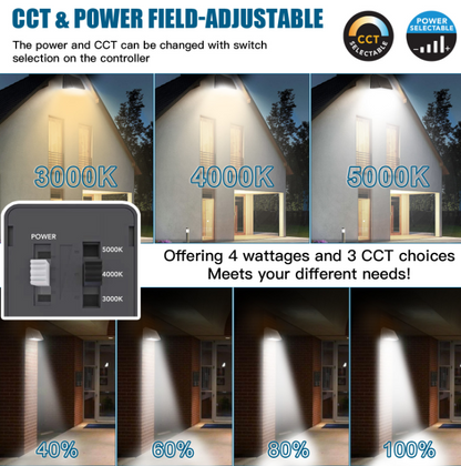 LED Full Cut-Off Wall Pack Light with Dusk-to-Dawn Photocell, Wattage Selectable (125W/100W/75W/50W), CCT Tunable (3000K/4000K/5000K), 120-277V, 0-10V Dimmable - Lumens Depot