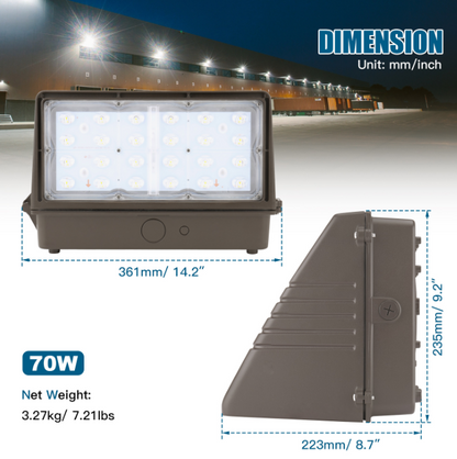 LED Full Cut-Off Wall Pack Light with Dusk-to-Dawn Photocell, Wattage Selectable (125W/100W/75W/50W), CCT Tunable (3000K/4000K/5000K), 120-277V, 0-10V Dimmable - Lumens Depot