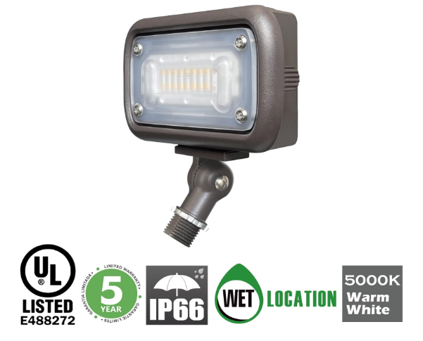 45W LED Flood Light for Outdoor Signs, UL Listed Flag Pole Light, 5650 Lumens, 5000K Daylight, 1/2" Knuckle Mount, 100-277V, Waterproof Security Light with 5-Year Warranty - Lumens Depot